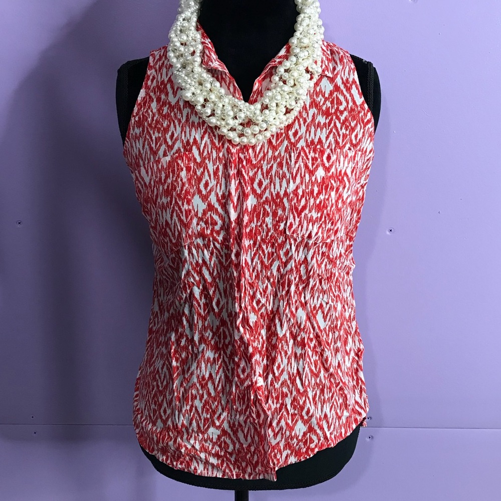 Red and white tank shirt button down